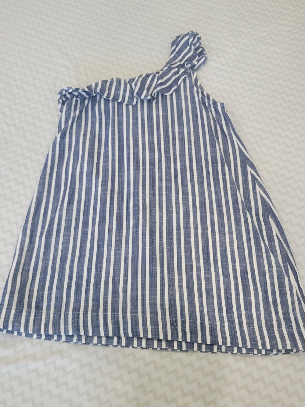 Girls Blue & White One-Shoulder Ruffle Stripe Dress Coastal Summer - Picture 8 of 11